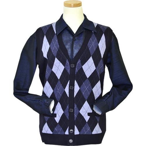 Pronti Navy / Sky Blue / Sapphire Diamond Design V-Neck Cardigan Sweater Vest K1679